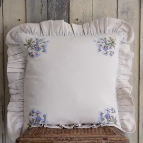 Frill Cushion -  Cornflower Embroidery